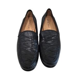 Black Leather Slip-On Loafers with Braided Vamp